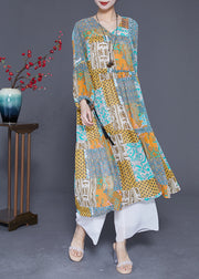 Colorblock Print Slim Fit Chiffon Maxi Dress Exra Large Hem Summer