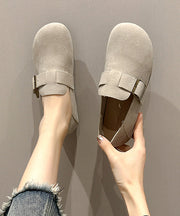 Comfortable Beige Suede Splicing Buckle Strap Flat Shoes