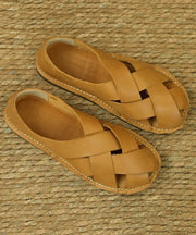 Comfortable Hollow Out Sandals Ginger Cowhide Leather