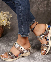 Comfortable Splicing Wedge Slide Sandals Serpentine Faux Leather