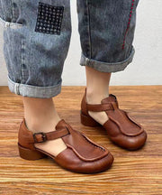 Comfy Dark Brown Splicing Buckle Strap Chunky Sandals