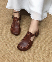 Comfy Dark Brown Splicing Buckle Strap Chunky Sandals