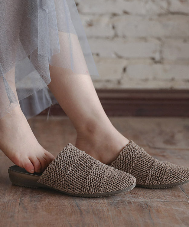 Comfy Grey Knit Sheepskin Fabric Splicing Slide Sandals