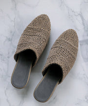 Comfy Grey Knit Sheepskin Fabric Splicing Slide Sandals