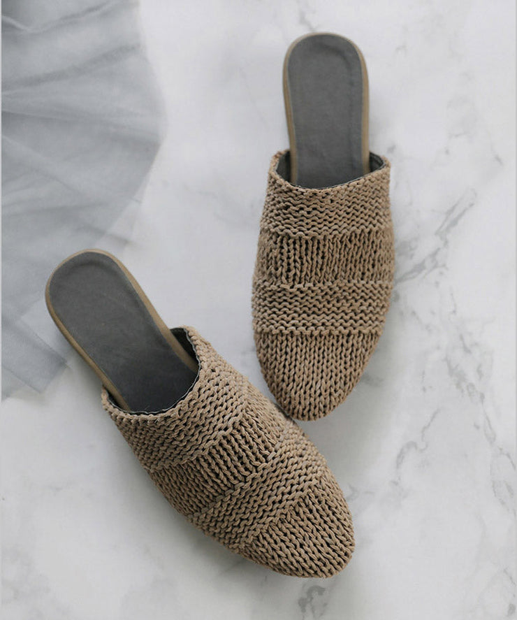 Comfy Grey Knit Sheepskin Fabric Splicing Slide Sandals