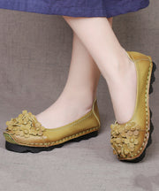 Comfy Mulberry Cowhide Leather Flower Splicing Flat Shoes