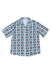 Cool Blue Peter Pan Collar Print Cotton Men's Shirts Short Sleeve