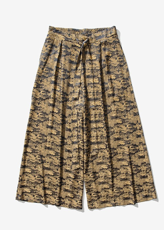 Cool Brown Pockets Print Ice Silk Mens Wide Leg Pants Summer