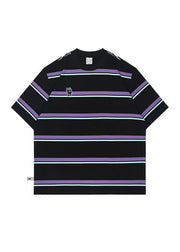 Cool Purple O Neck Striped Cotton Oversized T Shirt Men Summer