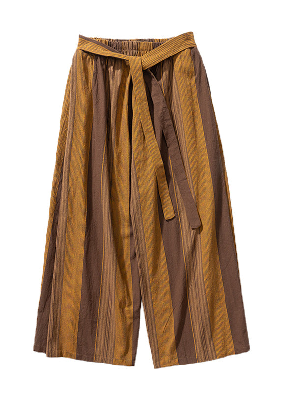 Cool Red Pockets Striped Linen Mens Wide Leg Pants Summer