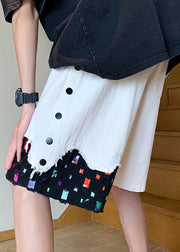 Cool White Pockets Patchwork Denim Men Shorts Summer