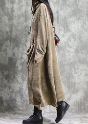 Corduroy Long Sleeve Turtleneck Causal Baggy Maxi Dress Khaki