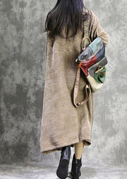 Corduroy Long Sleeve Turtleneck Causal Baggy Maxi Dress Khaki