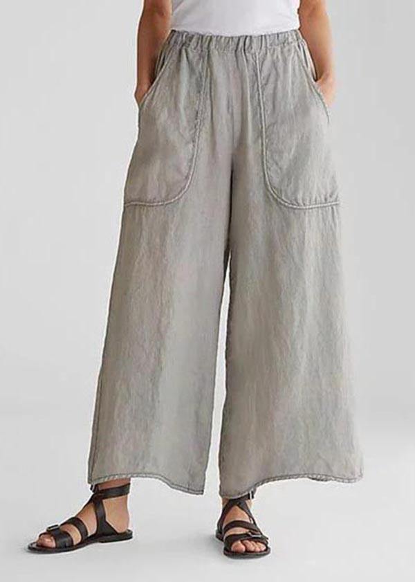 Cotton Linen Yellow geometry Loose Wide Leg Casual Pants