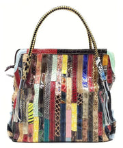 Cowhide Snake Striped Patchwork Durable Tote Handbag