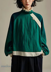 Cozy Green Ruffled Patchwork Cotton Shirt Long Sleeve