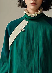 Cozy Green Ruffled Patchwork Cotton Shirt Long Sleeve