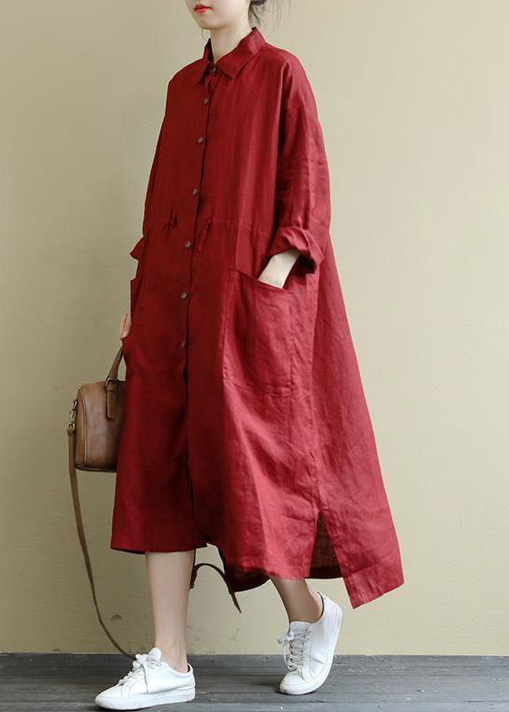 black bamboo Linen Shirt Dress Casual Oversize Spring Maxi Dresses