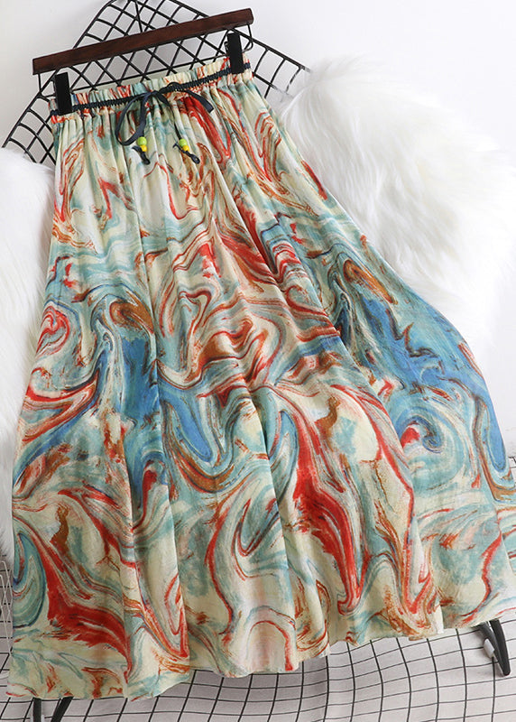 Cute Apricot Blue Colour Elastic Waist Chiffon A Line Skirt Summer