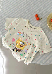 Cute Apricot Print Patchwork Kids Top Summer