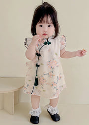 Cute Apricot Print Tassel Girls Mid Dresses Summer