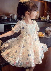 Cute Beige Ruffled Butterfly Patchwork Lace Baby Girls Dress Summer