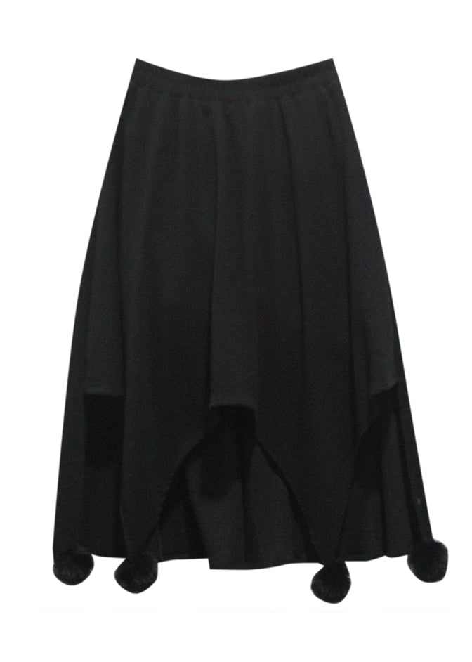 Cute Black Fuzzy Ball Decorated Asymmetrical Skirts