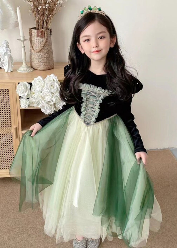 Cute Black Ruffled Tulle Patchwork Girls Party Dress Fall