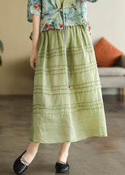 Cute Dark Blue Patchwork Elastic Waist Ramie A Line Skirts