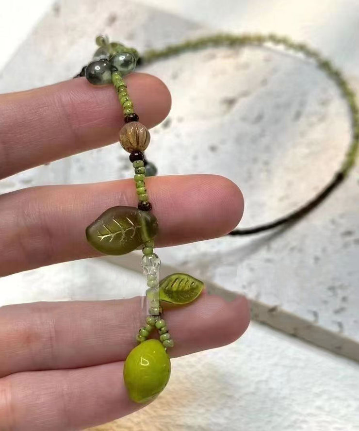 Cute Green Handmade Weaving One Lemon Beading Tassel Pendant Necklace