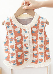 Cute Green O Neck Button Patchwork Kids Girls Waistcoat Sleeveless