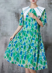 Cute Green Peter Pan Collar Print Chiffon A Line Dress Summer