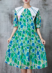 Cute Green Peter Pan Collar Print Chiffon A Line Dress Summer