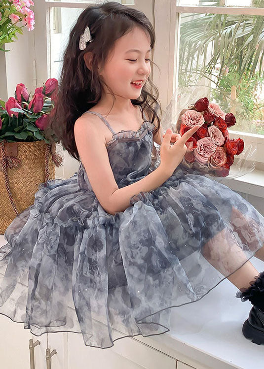 Cute Grey Ruffled Patchwork Tulle Baby Girls Dresses Sleeveless