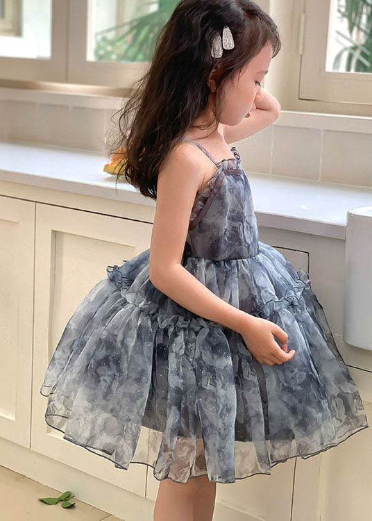 Cute Grey Ruffled Patchwork Tulle Baby Girls Dresses Sleeveless