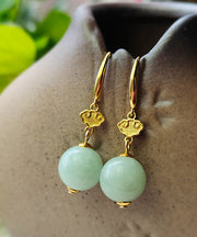 Cute Light Green Sterling Silver Overgild Jade Drop Earrings