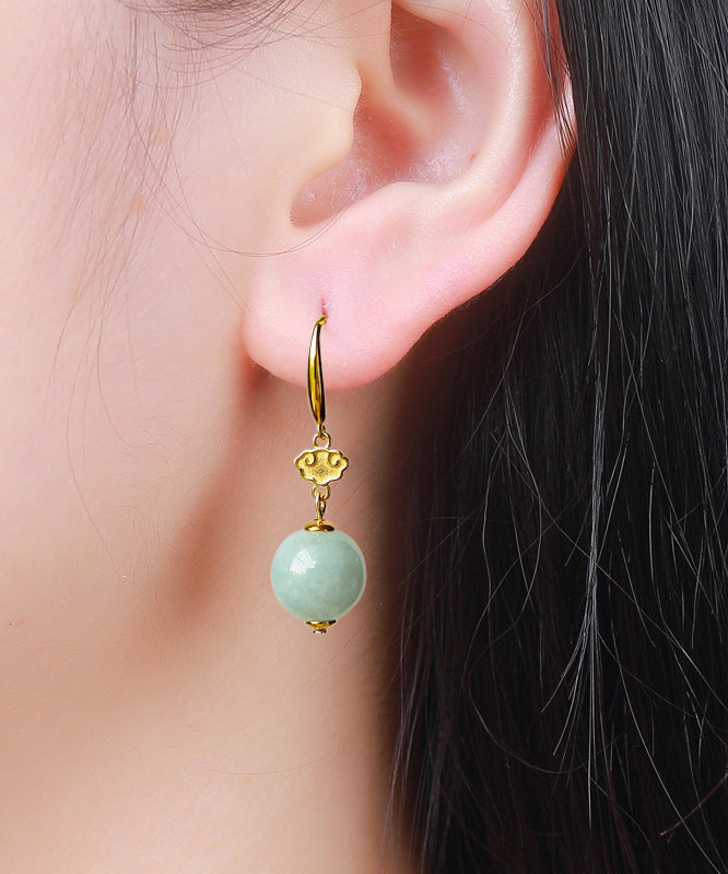 Cute Light Green Sterling Silver Overgild Jade Drop Earrings