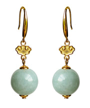 Cute Light Green Sterling Silver Overgild Jade Drop Earrings