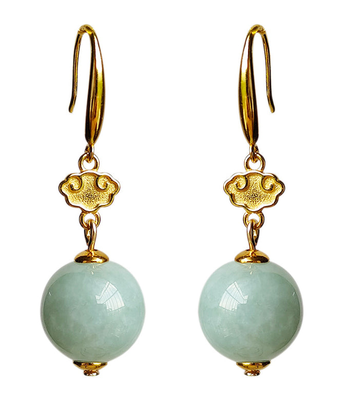 Cute Light Green Sterling Silver Overgild Jade Drop Earrings