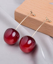 Cute Orange Alloy Acrylic Cherry Drop Earrings