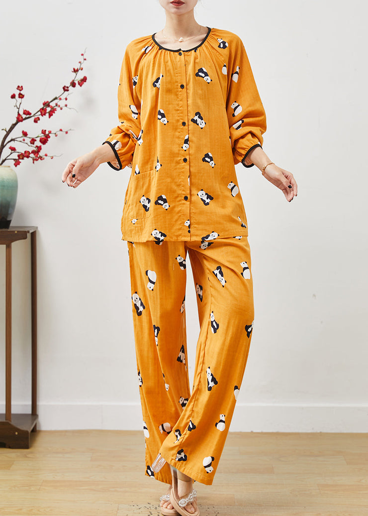 Cute Orange Panda Print Cotton Two Pieces Set Fall