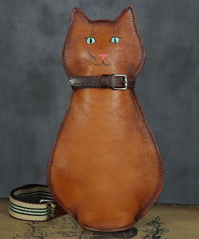 Cute Persian Cat Print Original Design Calf Leather Messenger Bag