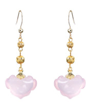 Cute Pink 14K Gold Crystal Ruyi Drop Earrings