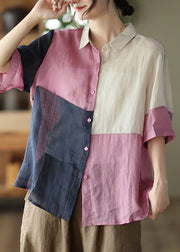 Cute Pink Button Cozy Ramie Shirt Summer