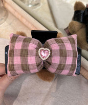 Cute Pink Coffee Plaid Little Bear Zircon Bow Shark Hairpin