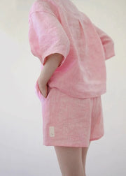 Cute Pink O-Neck Button Shirts And Shorts Two Pieces Set Summer