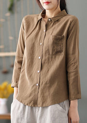 Cute Color Geometry Peter Pan Collar Patchwork Solid Button Low High Design Linen Shirt Long Sleeve