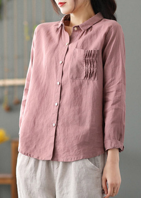 Cute Color Geometry Peter Pan Collar Patchwork Solid Button Low High Design Linen Shirt Long Sleeve