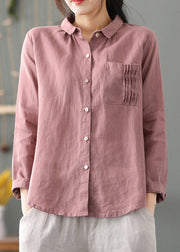 Cute Blue Geometry Peter Pan Collar Patchwork Solid Button Low High Design Linen Shirt Long Sleeve