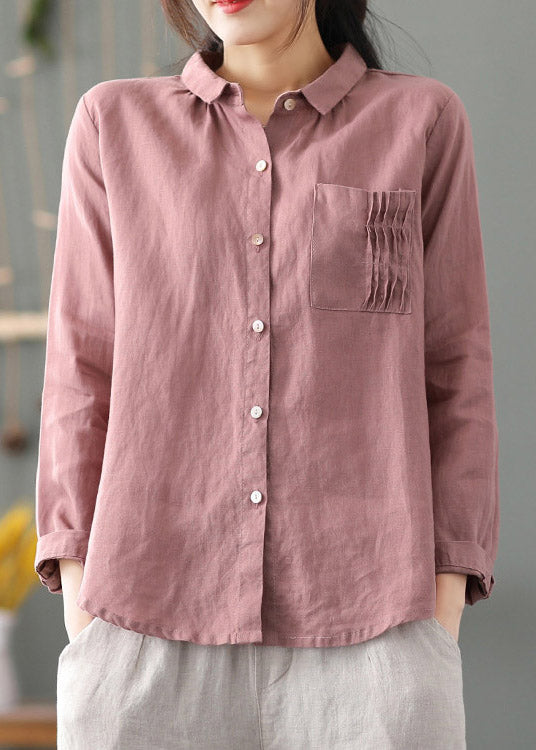 Cute Color Geometry Peter Pan Collar Patchwork Solid Button Low High Design Linen Shirt Long Sleeve